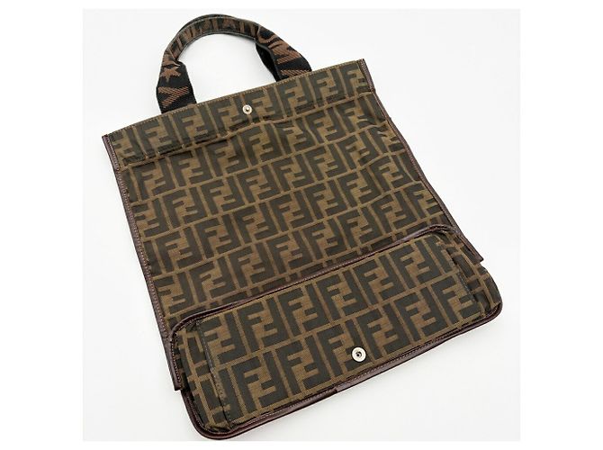 Fendi Zucca Tote Bag Braun Leder und Canvas - Ansicht 4