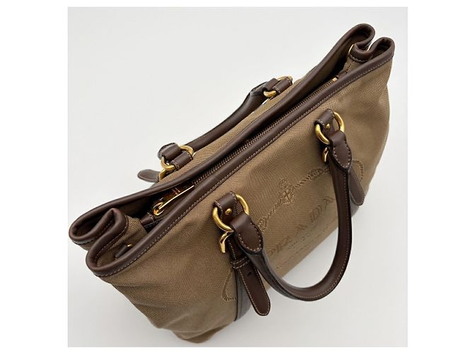 Borsa Tote Prada in Jacquard BN2832 Beige Marrone scuro - vista 17