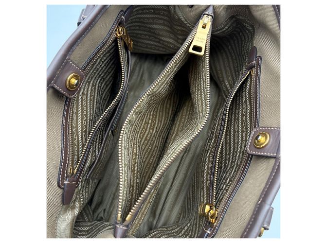 Borsa Tote Prada in Jacquard BN2832 Beige Marrone scuro - vista 19