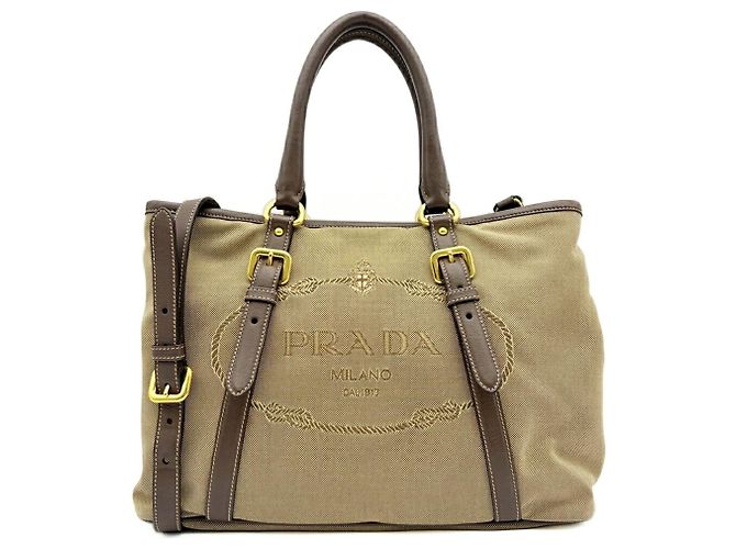 Borsa Tote Prada in Jacquard BN2832 Beige Marrone scuro - vista 2