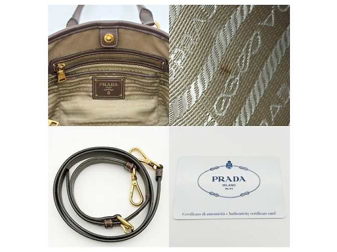 Borsa Tote Prada in Jacquard BN2832 Beige Marrone scuro - vista 21