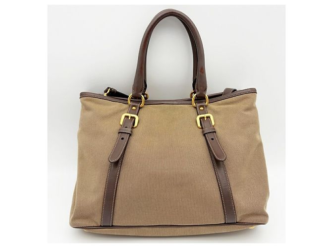 Borsa Tote Prada in Jacquard BN2832 Beige Marrone scuro - vista 3