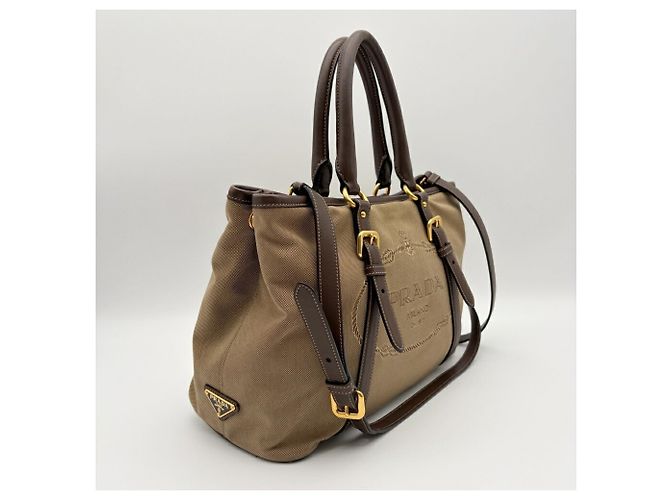 Borsa Tote Prada in Jacquard BN2832 Beige Marrone scuro - vista 4