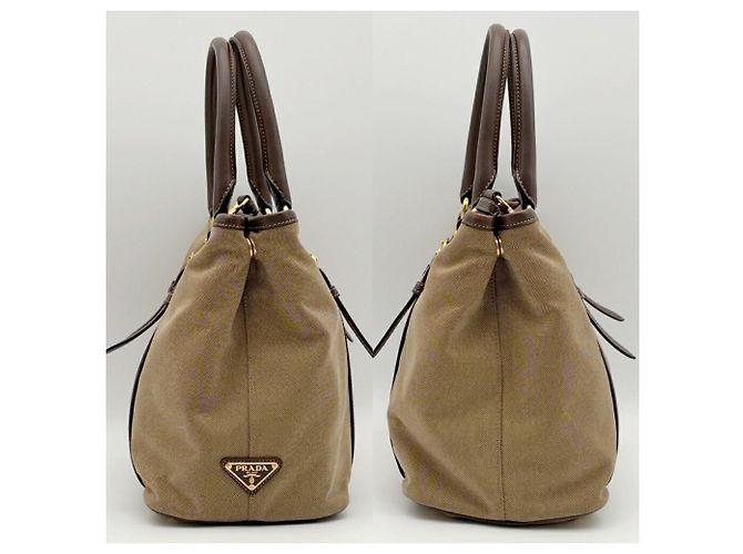 Borsa Tote Prada in Jacquard BN2832 Beige Marrone scuro - vista 5