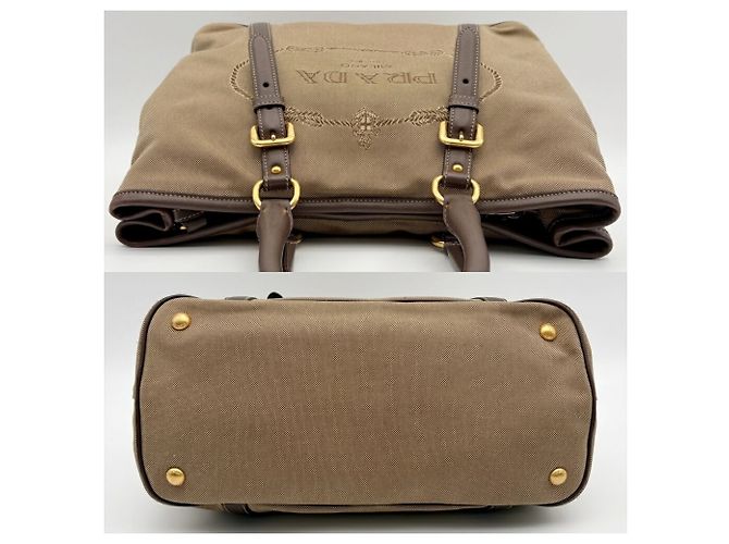 Borsa Tote Prada in Jacquard BN2832 Beige Marrone scuro - vista 6