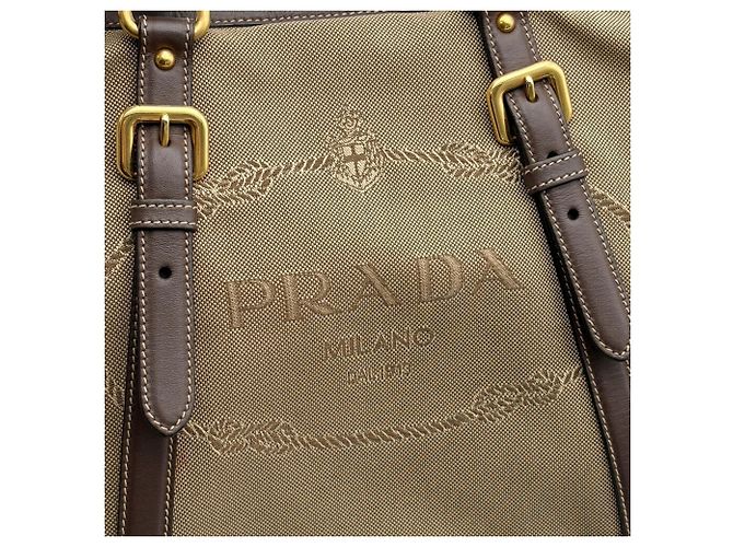 Borsa Tote Prada in Jacquard BN2832 Beige Marrone scuro - vista 8