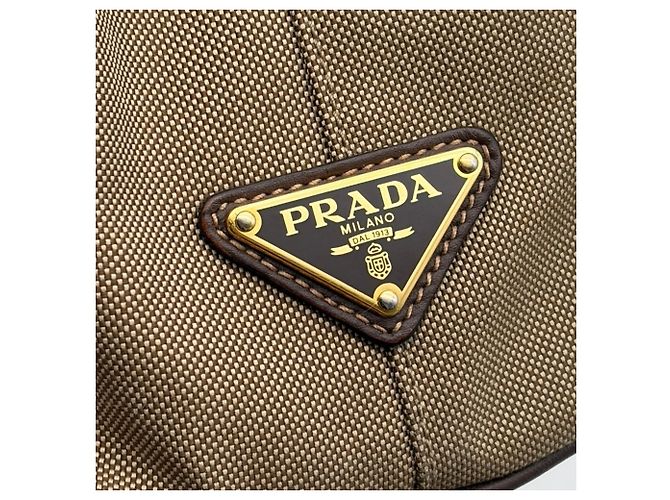 Borsa Tote Prada in Jacquard BN2832 Beige Marrone scuro - vista 9