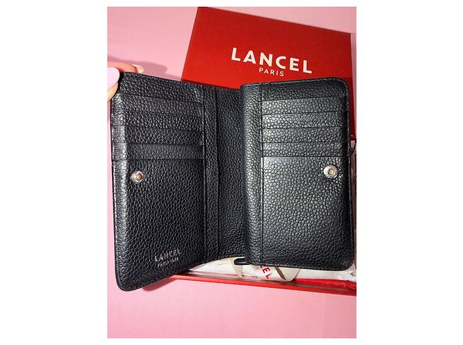 Lancel grained leather wallet in black - view 7