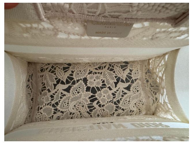 Borsa Dior Book Tote in pizzo avorio Crudo Bianco sporco - vista 5