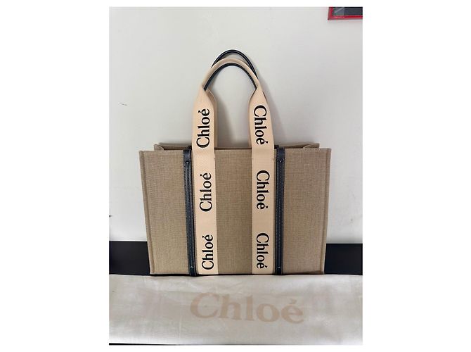 Chloé Borsa tote Chloe Woody in tela Marrone Beige - vista 7
