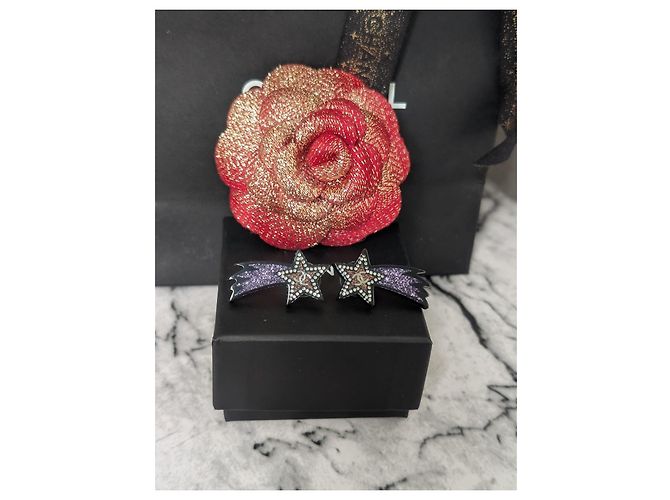 Orecchini piercing Chanel Silver CC 17K Black Purple Glitter Shooting Star Nero D'oro Porpora - vista 10