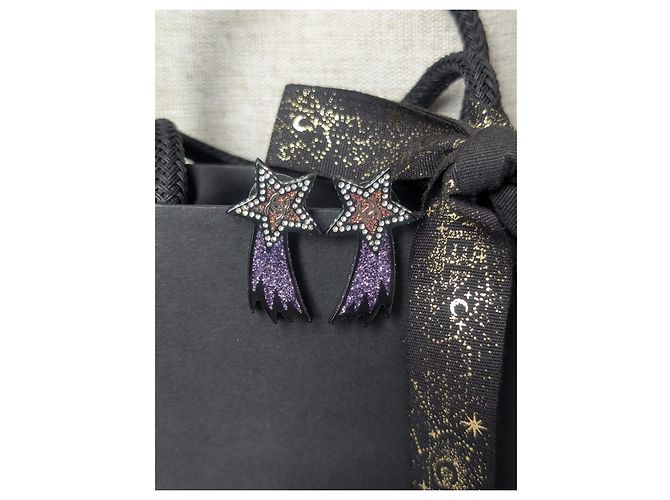 Orecchini piercing Chanel Silver CC 17K Black Purple Glitter Shooting Star Nero D'oro Porpora - vista 11