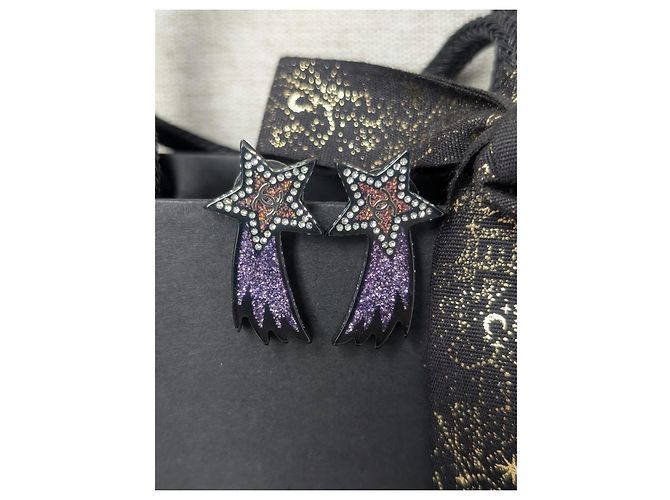 Orecchini piercing Chanel Silver CC 17K Black Purple Glitter Shooting Star Nero D'oro Porpora - vista 2
