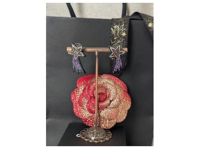 Orecchini piercing Chanel Silver CC 17K Black Purple Glitter Shooting Star Nero D'oro Porpora - vista 3