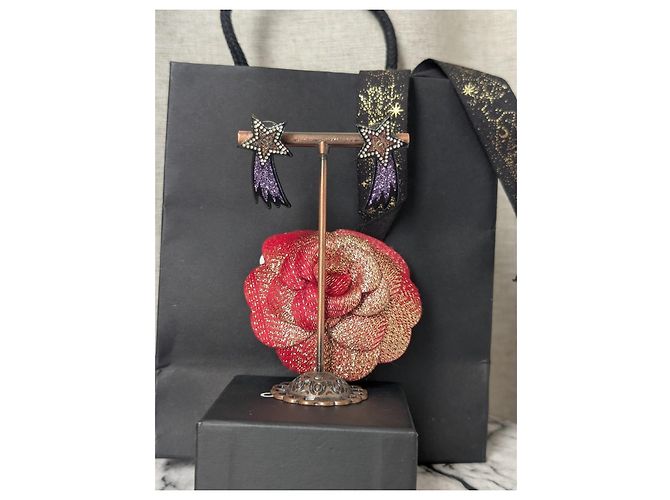 Orecchini piercing Chanel Silver CC 17K Black Purple Glitter Shooting Star Nero D'oro Porpora - vista 4