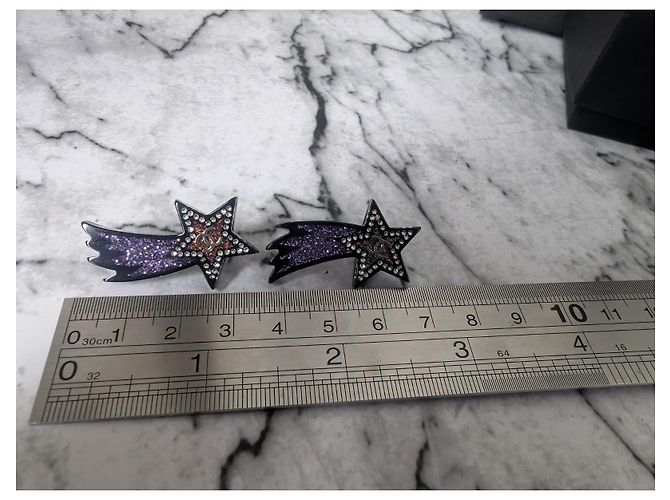 Orecchini piercing Chanel Silver CC 17K Black Purple Glitter Shooting Star Nero D'oro Porpora - vista 5