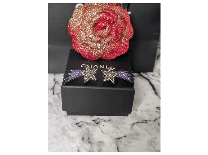 Orecchini piercing Chanel Silver CC 17K Black Purple Glitter Shooting Star Nero D'oro Porpora - vista 8