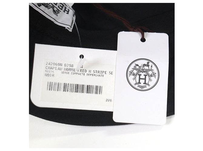 Cappello bucket Hermès Fred H Stripe58 in cotone Nero - vista 12