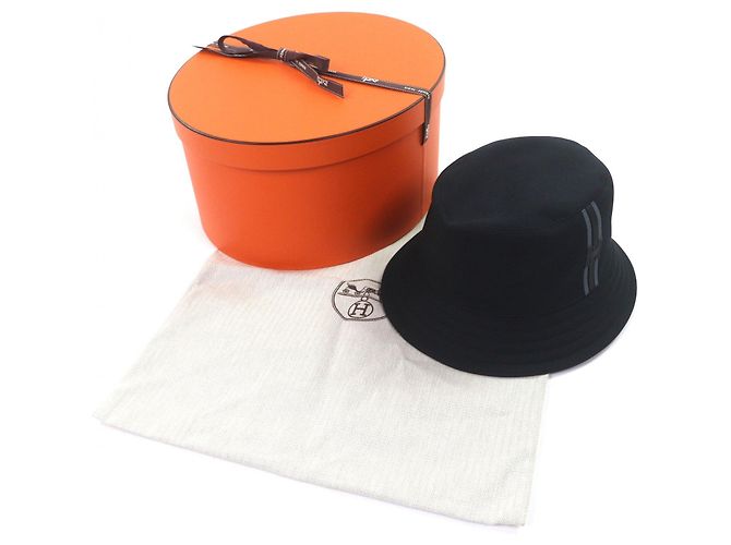 Cappello bucket Hermès Fred H Stripe58 in cotone Nero - vista 2