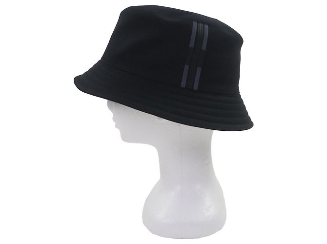 Cappello bucket Hermès Fred H Stripe58 in cotone Nero - vista 4