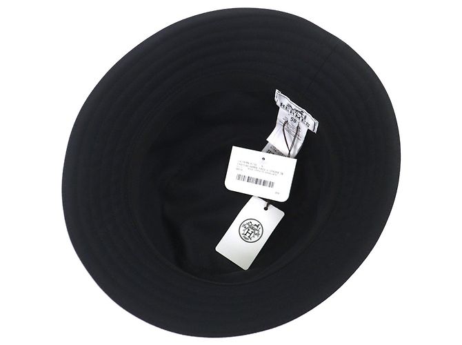 Cappello bucket Hermès Fred H Stripe58 in cotone Nero - vista 7