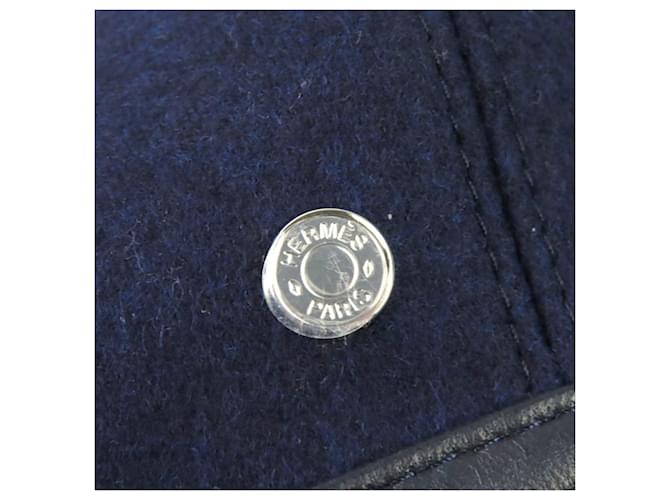 Hermès Gabriel Wollbarett 57 Blau Marineblau - Ansicht 6