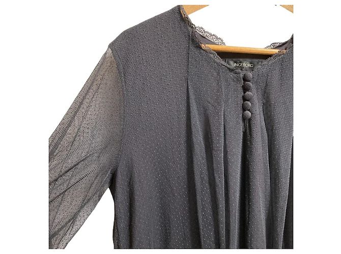 Autre Marque Túnica INGEBORG em tule de bolinhas com laço Marrom Cinza antracite - vista 2