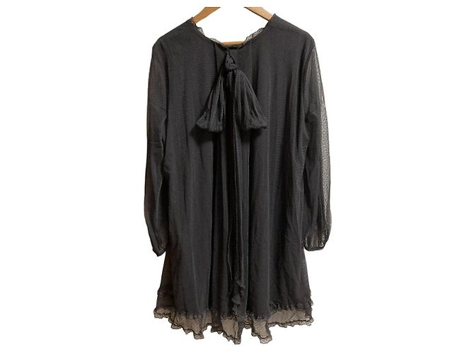 Autre Marque Túnica INGEBORG em tule de bolinhas com laço Marrom Cinza antracite - vista 3
