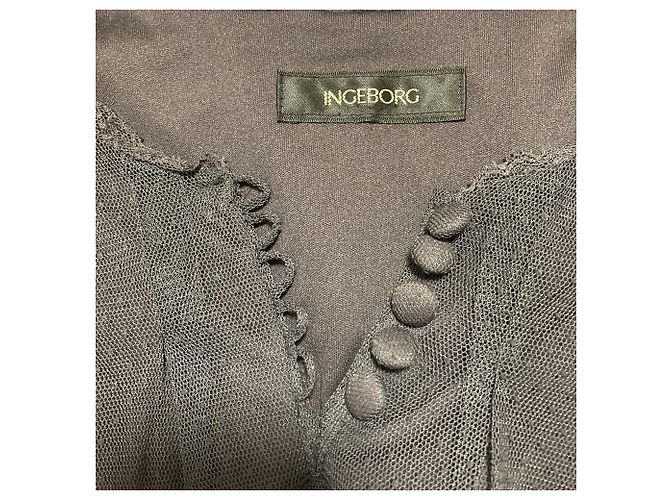 Autre Marque Túnica INGEBORG em tule de bolinhas com laço Marrom Cinza antracite - vista 7