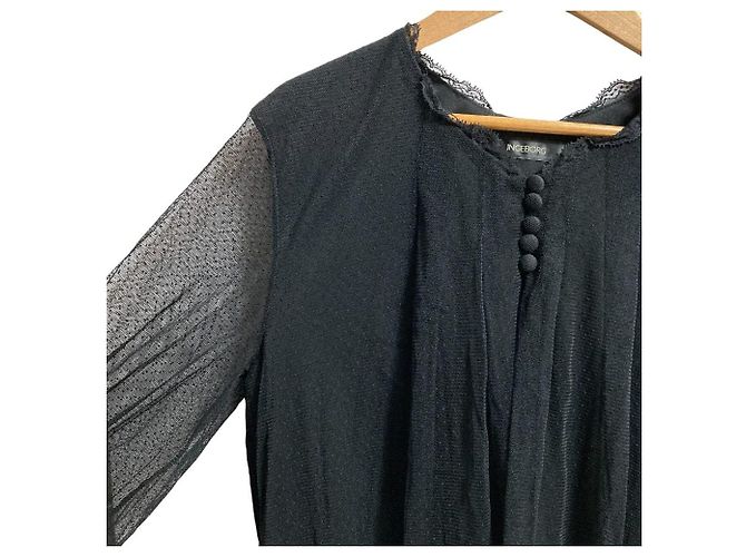 Autre Marque Túnica Ingeborg em tule de bolinhas com laço Preto - vista 2