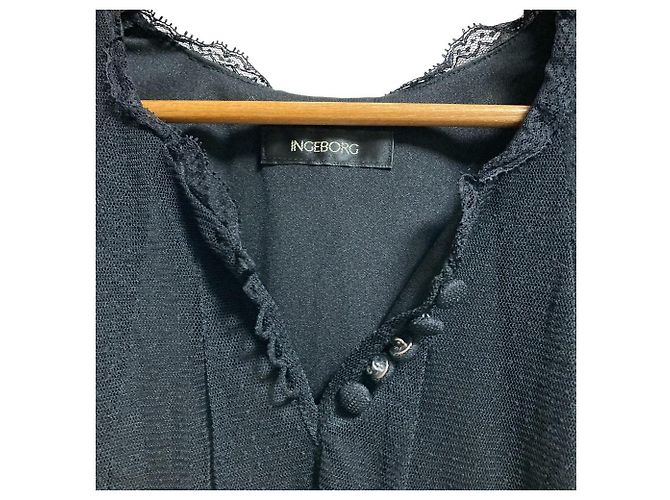 Autre Marque Túnica Ingeborg em tule de bolinhas com laço Preto - vista 3