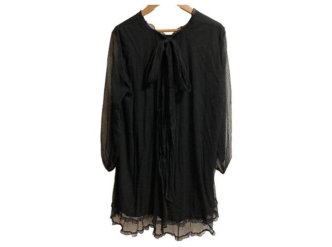 Autre Marque Túnica Ingeborg em tule de bolinhas com laço Preto - vista 4
