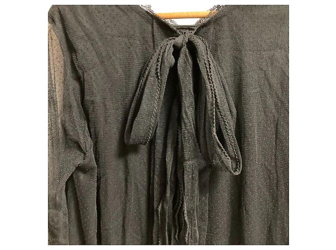 Autre Marque Túnica Ingeborg em tule de bolinhas com laço Preto - vista 5