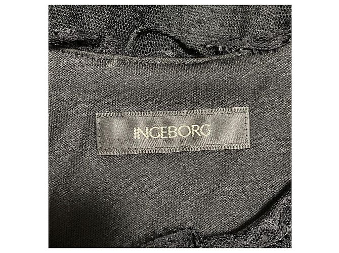 Autre Marque Túnica Ingeborg em tule de bolinhas com laço Preto - vista 8
