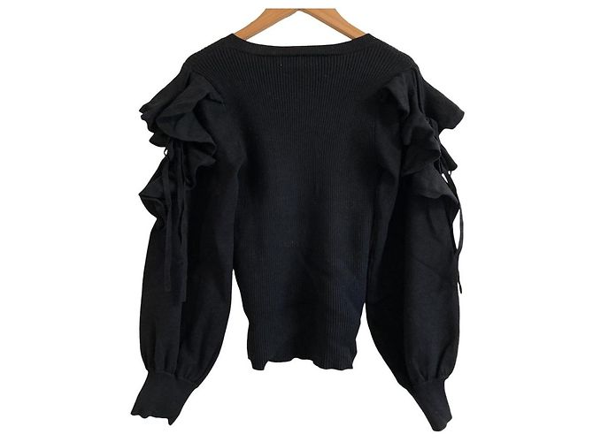 Autre Marque And Couture Strickpullover mit Rüschenärmeln Schwarz - Ansicht 2