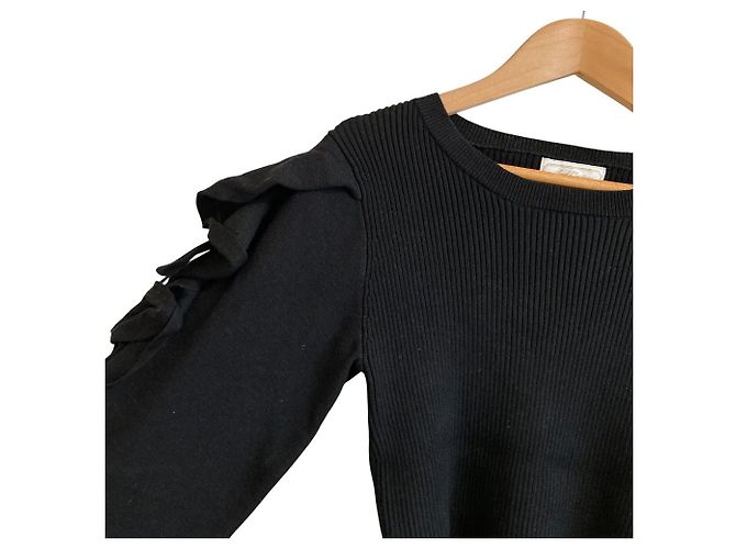 Autre Marque And Couture Strickpullover mit Rüschenärmeln Schwarz - Ansicht 3
