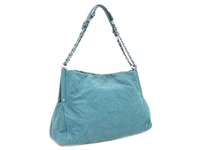 Chanel Borsa a tracolla in camoscio con catena argentata Blu - vista 2