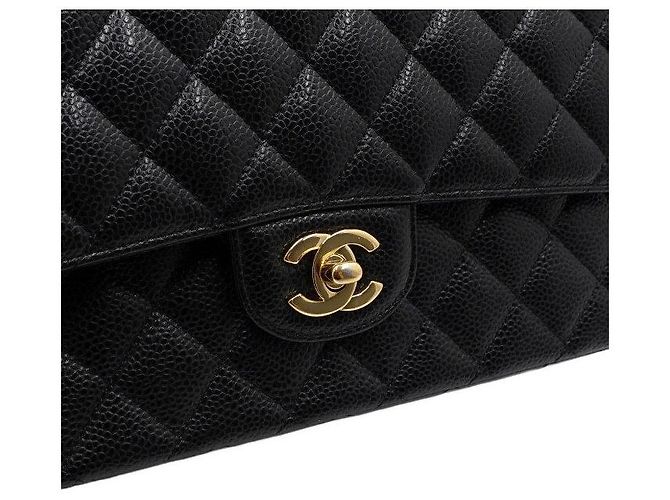 Chanel Borsa a tracolla Classic Medium in caviale nero con catena dorata - vista 10