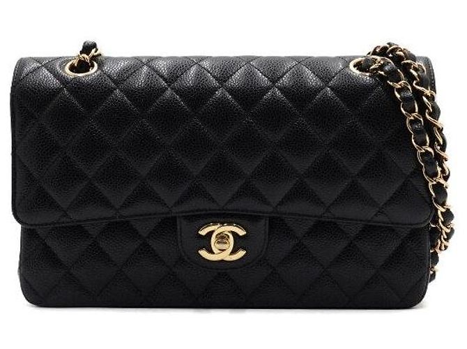 Chanel Borsa a tracolla Classic Medium in caviale nero con catena dorata - vista 2