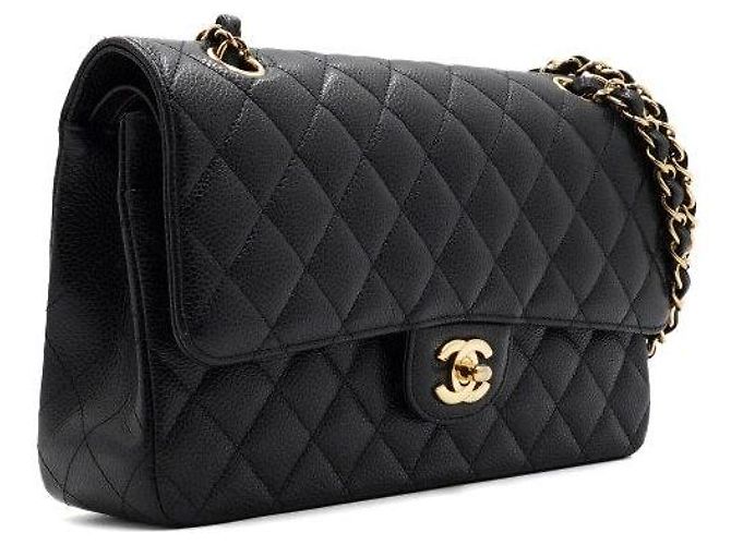 Chanel Borsa a tracolla Classic Medium in caviale nero con catena dorata - vista 4