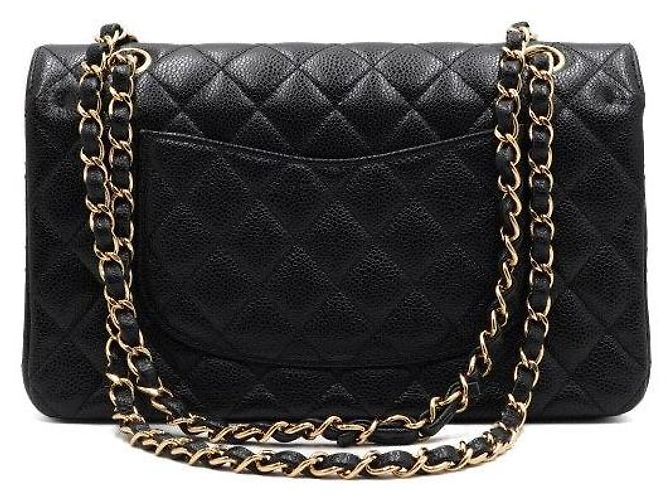 Chanel Borsa a tracolla Classic Medium in caviale nero con catena dorata - vista 5