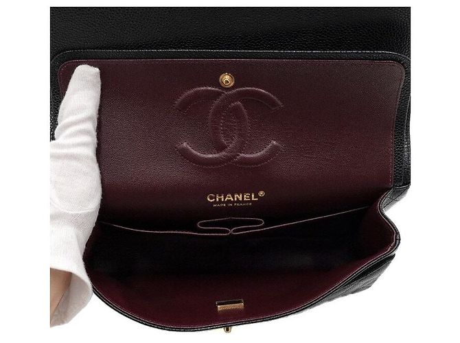 Chanel Borsa a tracolla Classic Medium in caviale nero con catena dorata - vista 6