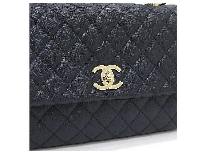 Chanel Borsa Tote Medium Caviar Coco Handle Dark Navy con Catena Champagne Gold Blu - vista 10