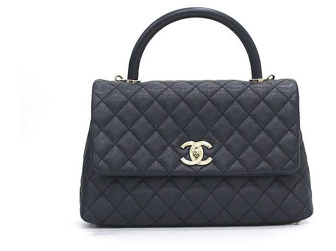 Chanel Borsa Tote Medium Caviar Coco Handle Dark Navy con Catena Champagne Gold Blu - vista 2