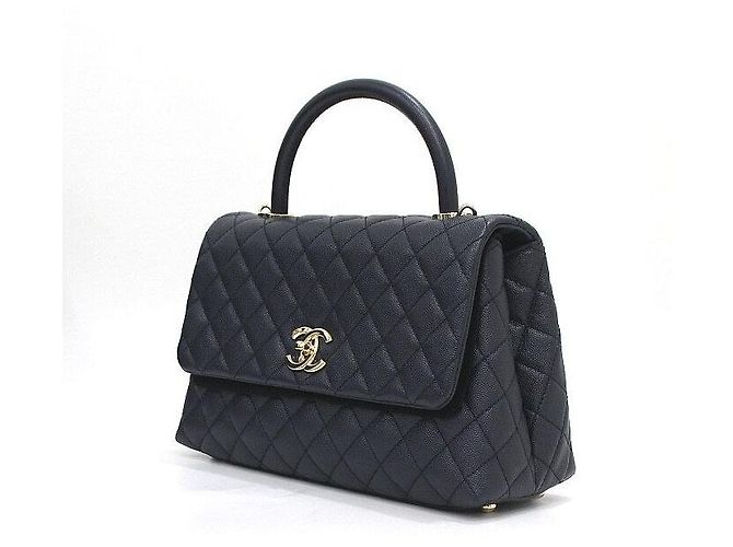 Chanel Borsa Tote Medium Caviar Coco Handle Dark Navy con Catena Champagne Gold Blu - vista 3