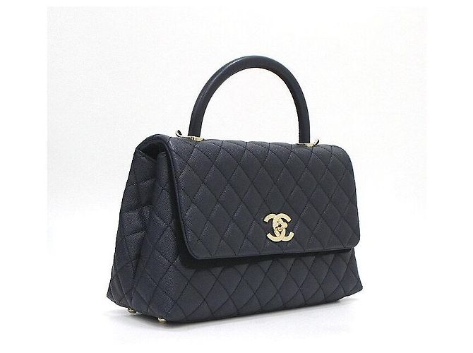 Chanel Borsa Tote Medium Caviar Coco Handle Dark Navy con Catena Champagne Gold Blu - vista 4