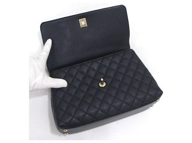 Chanel Borsa Tote Medium Caviar Coco Handle Dark Navy con Catena Champagne Gold Blu - vista 6