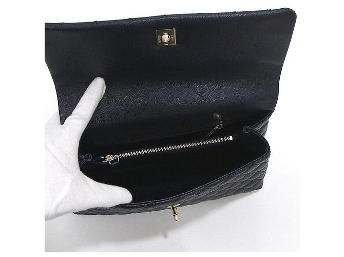 Chanel Borsa Tote Medium Caviar Coco Handle Dark Navy con Catena Champagne Gold Blu - vista 7