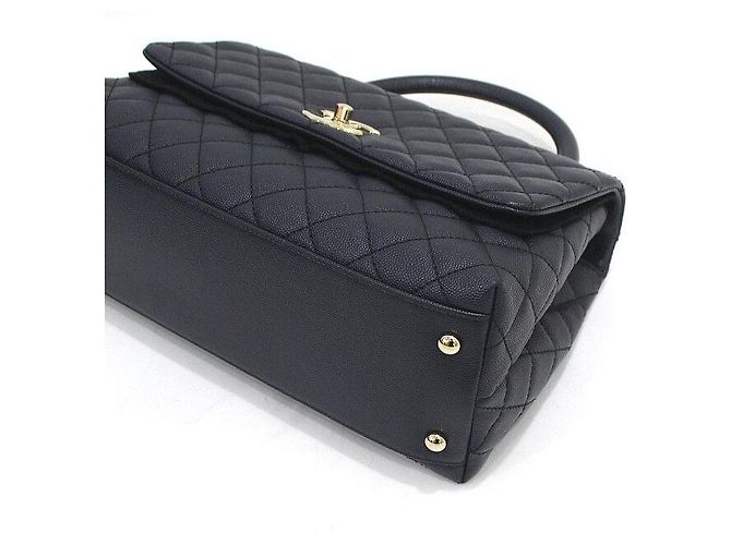 Chanel Borsa Tote Medium Caviar Coco Handle Dark Navy con Catena Champagne Gold Blu - vista 9