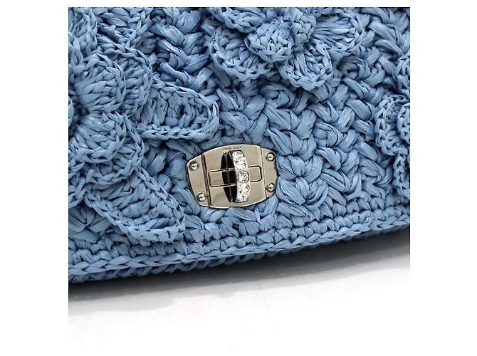 Miu Miu Borsa a tracolla in rafia blu con fiore di cristallo - vista 10